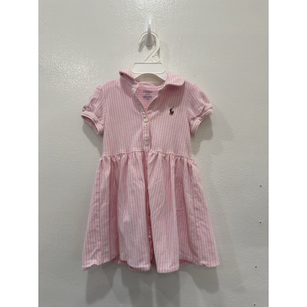 Ralph Lauren Girls Polo Dress – Size 18months Short Sleeves  Pink & White Stripe